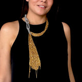 Shayea Silver & Gold Skinny Scarf Mesh Necklace