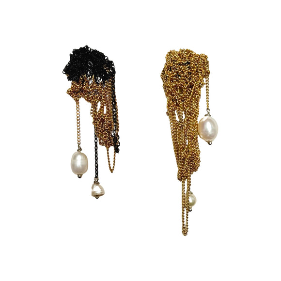Gianella Gold & Black Pearl Drop Mesh Earrings
