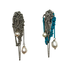 Noa Silver & Turquoise Pearl Drop Mesh Earrings