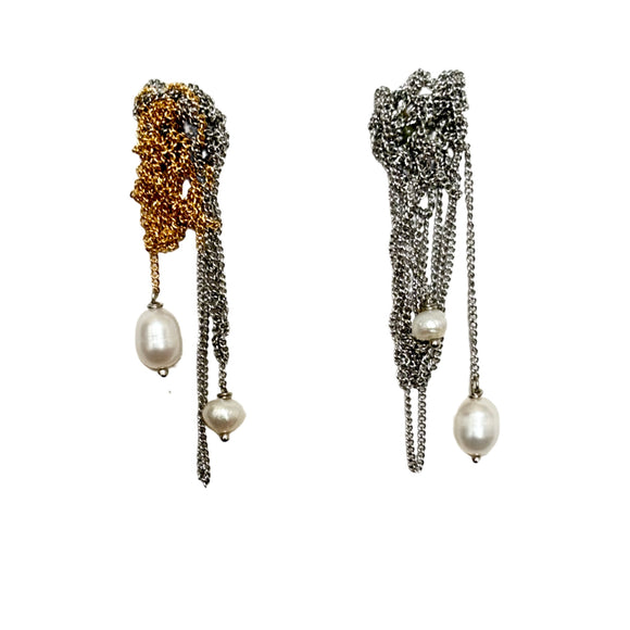 Fonda Silver & Gold Pearl Drop Earrings