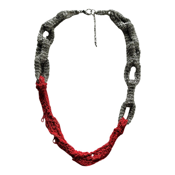 Sia Silver & Red Half Mesh Chain Necklace