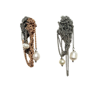 Olympia Silver & Nude Pearl Drop Earrings