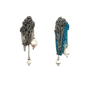 Iris Silver & Turquoise Pearl Drop Mesh Earrings