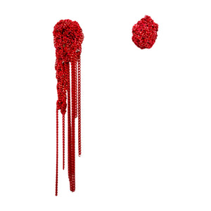 Bianey Red Asymmetrical Mesh Earrings