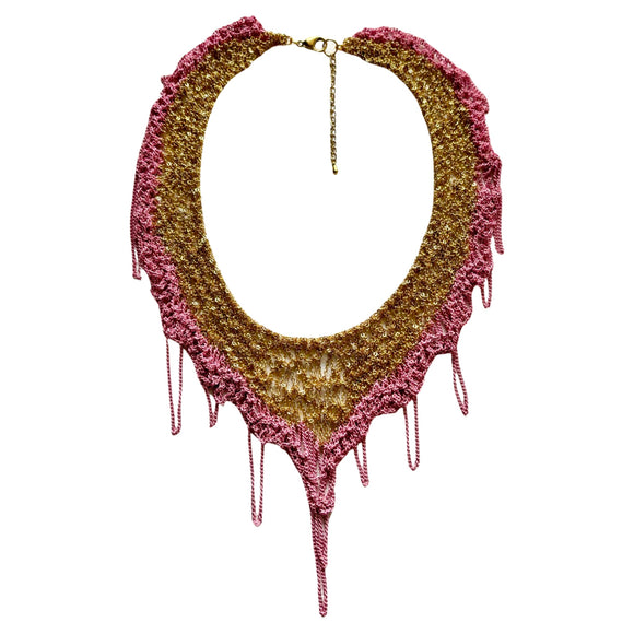 Quin Gold With Pink Trimming Mesh Necklace