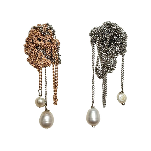 Oorja Silver & Nude Pearl Drop Earrings