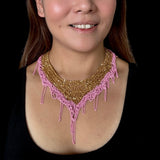 Quin Gold With Pink Trimming Mesh Necklace