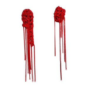 Eida Red Asymmetrical Mesh Earrings