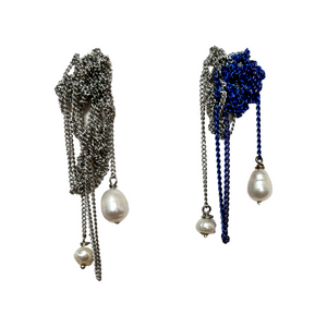 Kiara Silver & Ultra Marine Blue Pearl Drop Mesh Earrings