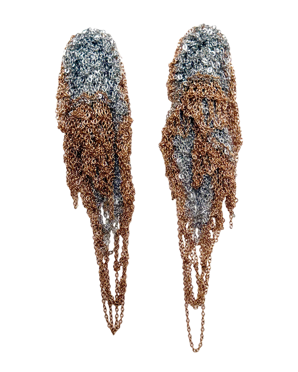 Rose Gold & Silver Drape Mesh Earrings