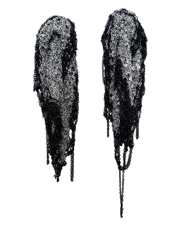 Black & Silver Drape Mesh Earrings