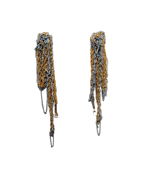 Mixed Silver & Gold Knotty Mesh Earrings