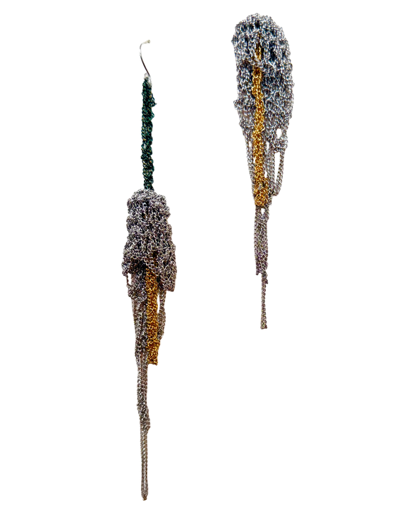 Asymmetrical Silver Calla Lily Mesh Earrings