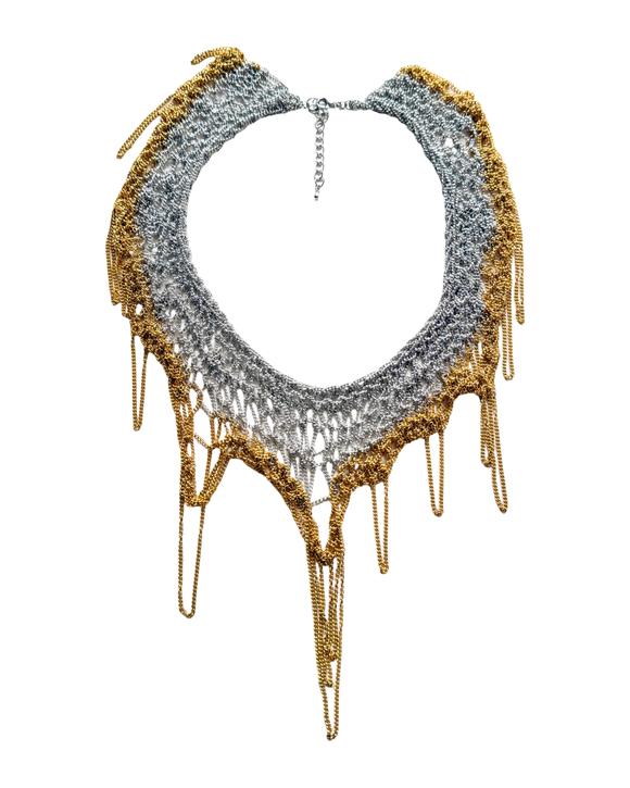 Silver + Gold Trim Mesh Necklace