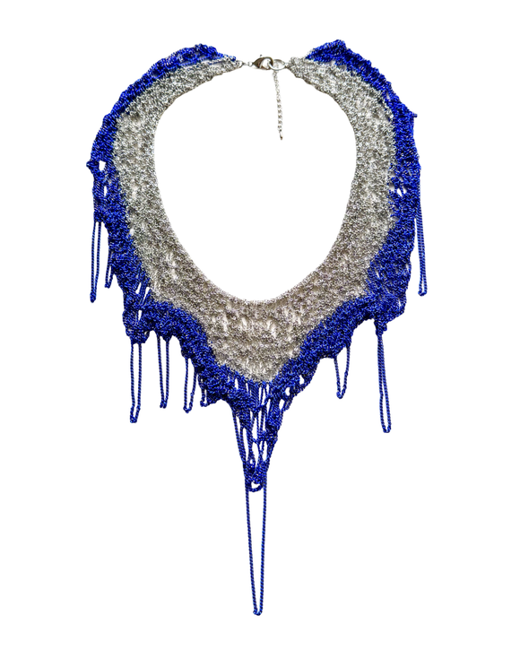 Silver + Cobalt Blue Trim Mesh Necklace