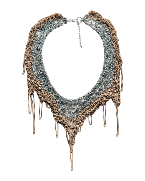Silver + Sand Trim Mesh Necklace