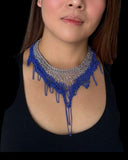 Silver + Cobalt Blue Trim Mesh Necklace
