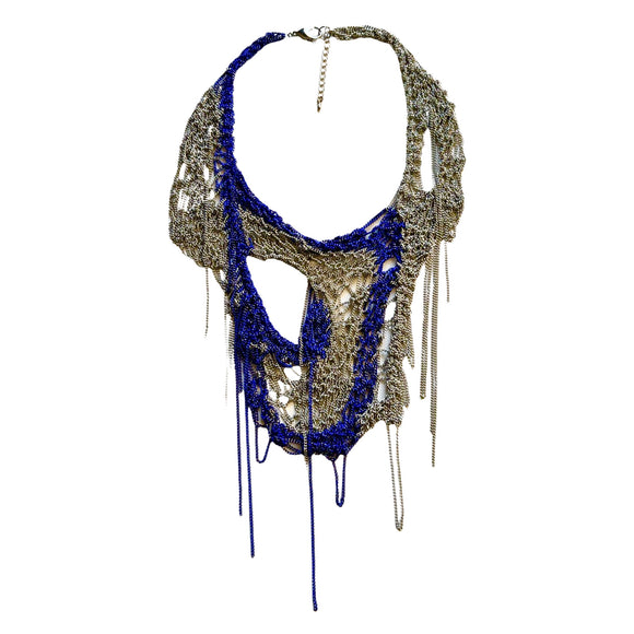 Sia Sliver with Ultra Marine Blue Swirl Mesh Necklace
