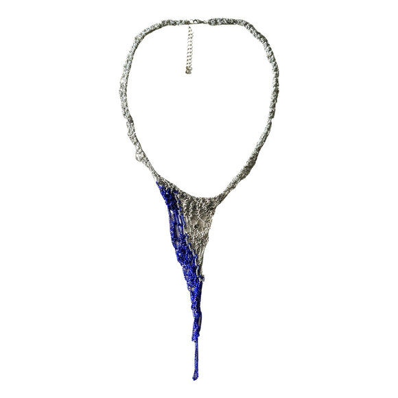 Qi Silver with a Splash of UltraMarine Blue Long Mesh Necklace