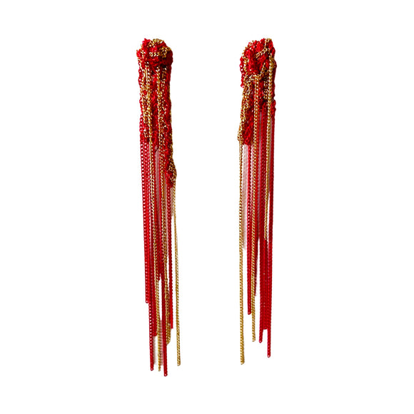 Rei Gold & Red Mesh Earrings
